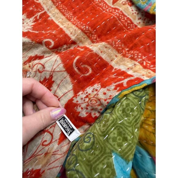 Kantha Patchwork Kimono Jacket Reversible Colorful Boho Patch Pockets O/S - Picture 9 of 16